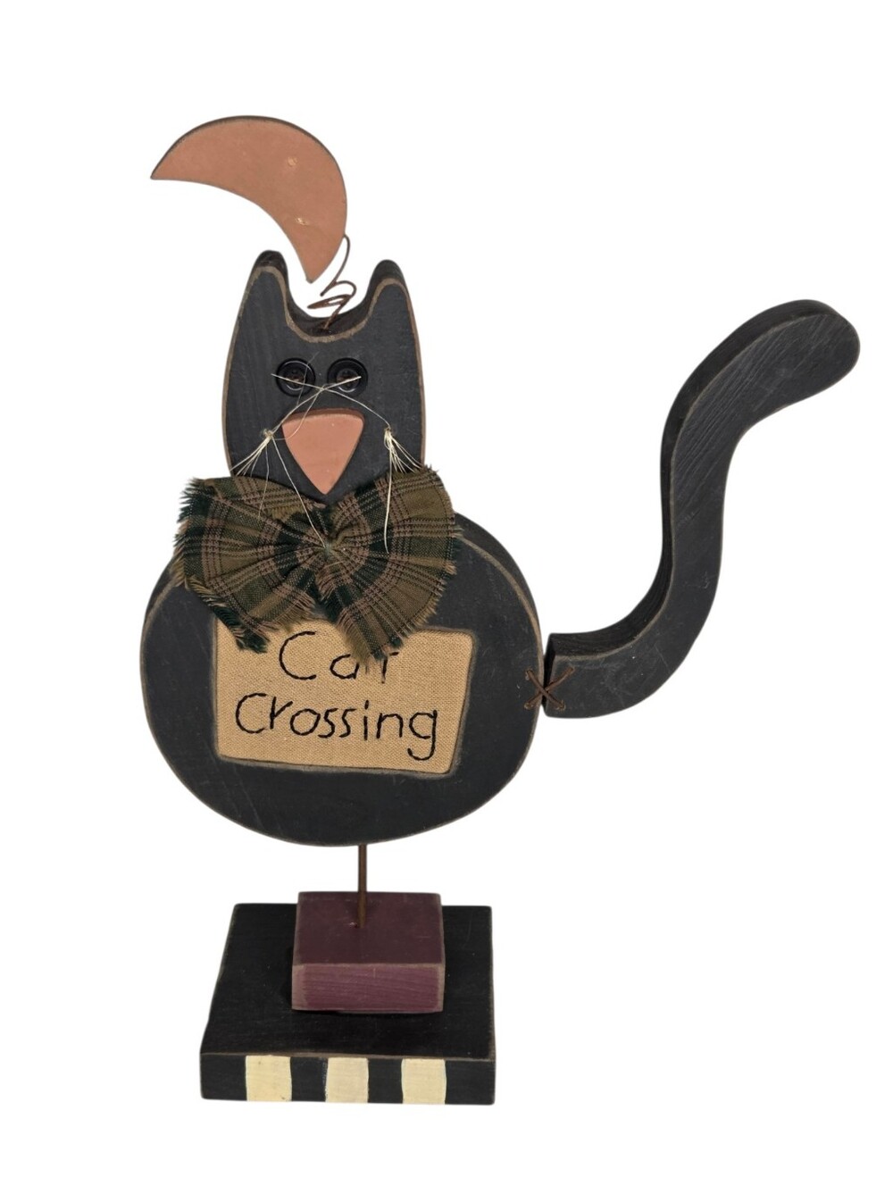 Primitive Black‎ Cat Crossing Decorative Halloween Rustic Tabletop Accent Moon